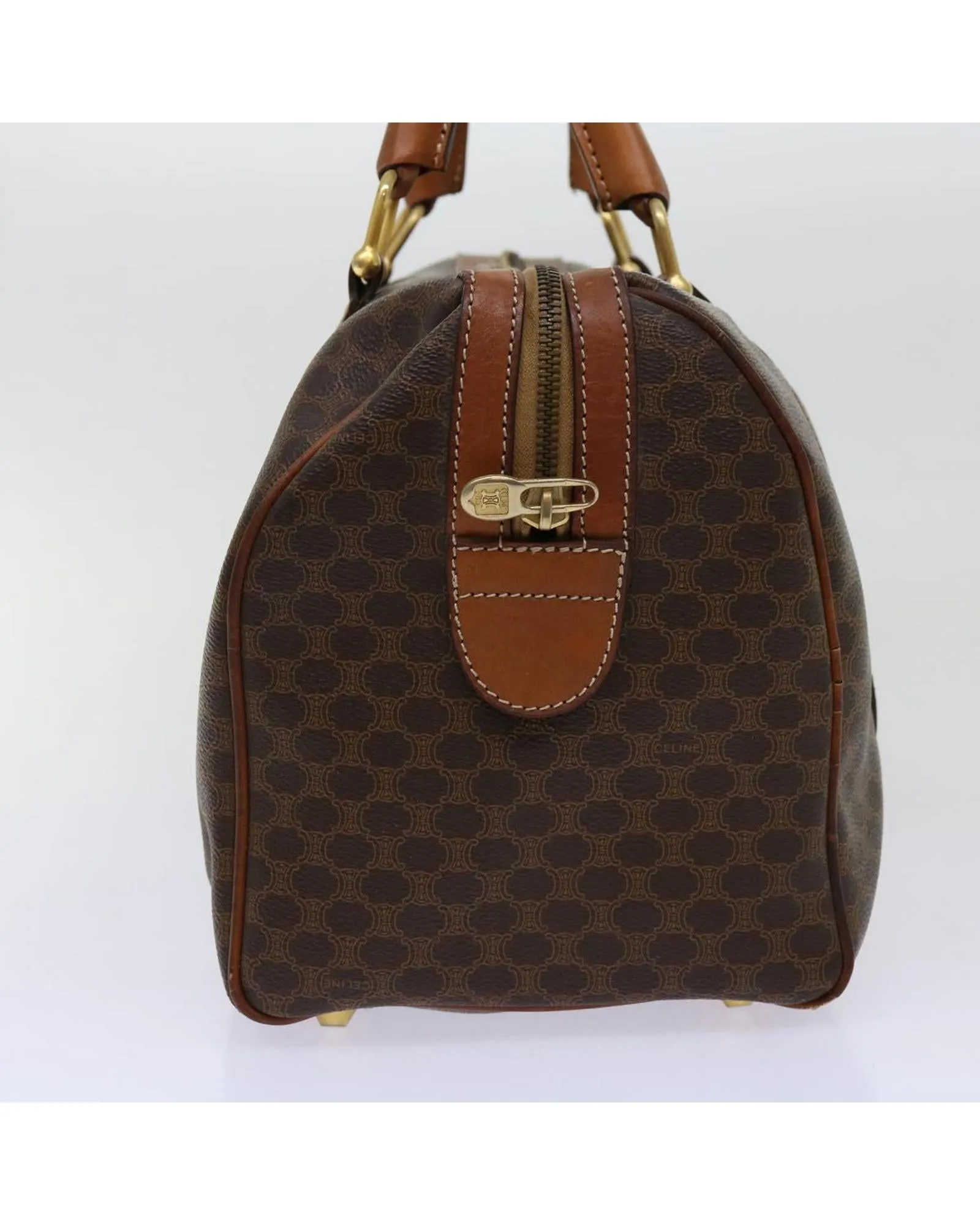 CELINE Vintage Brown Leather Boston Bag