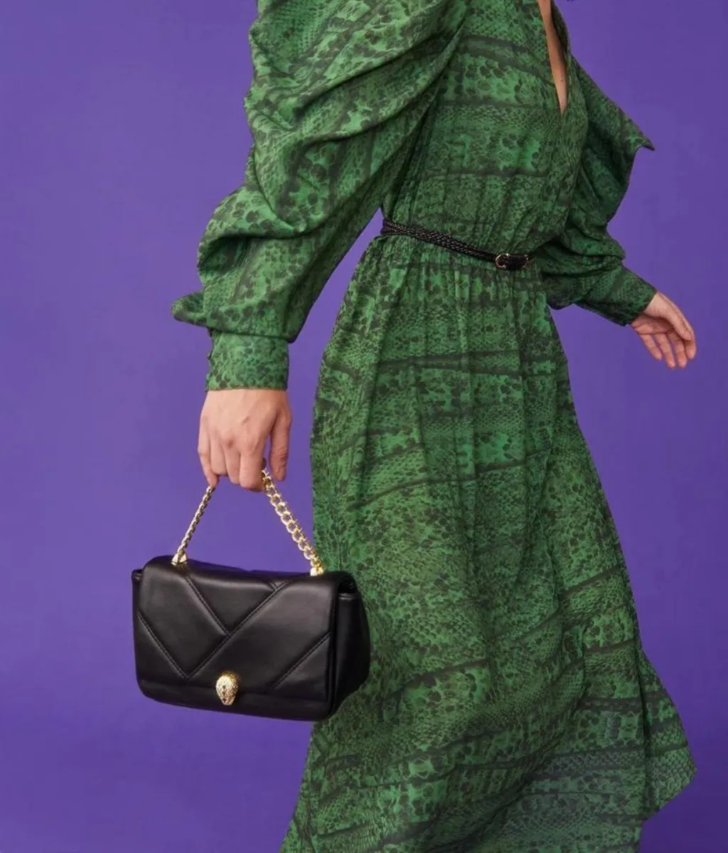 Elegant Vegan Leather Quilted Bag, Black