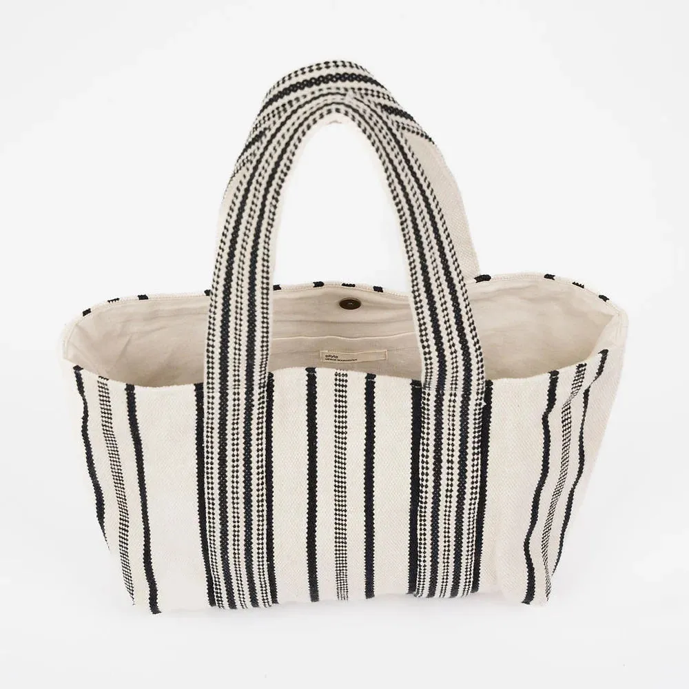 Ellyla Mahi Cotton Handloom Tote Bag - Ecru & Black