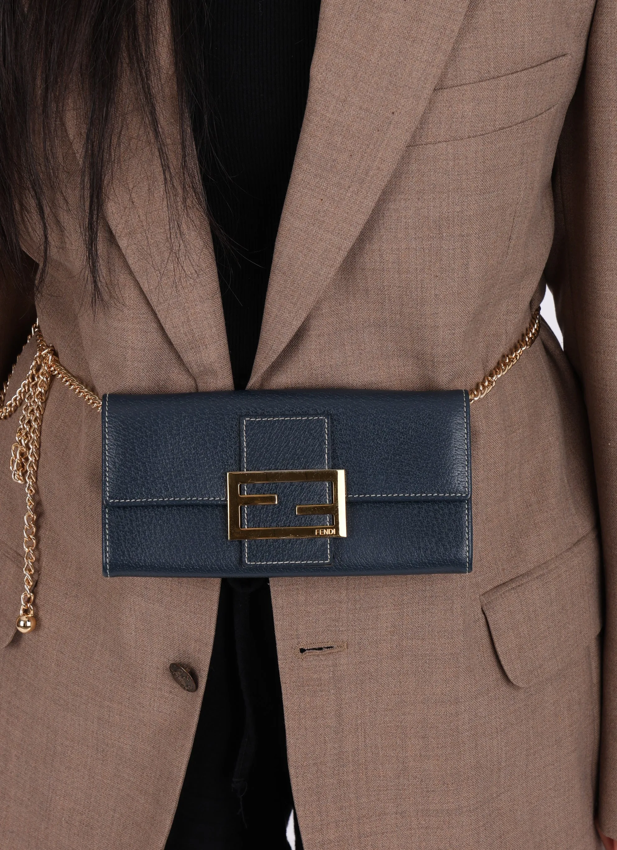 Fendi Leather Long Wallet w/ Chain