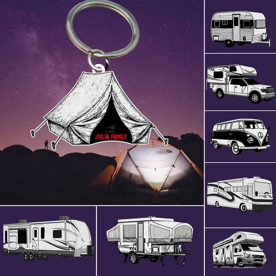 Personalized Camping Keychain, Camping Tent Flat Acrylic Keychain for Camper
